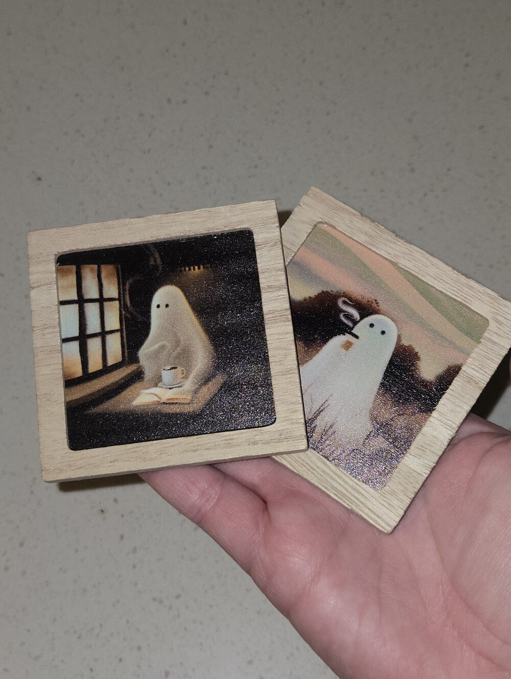 Wooden Ghost Art Magnet Tiles Halloween Decor
